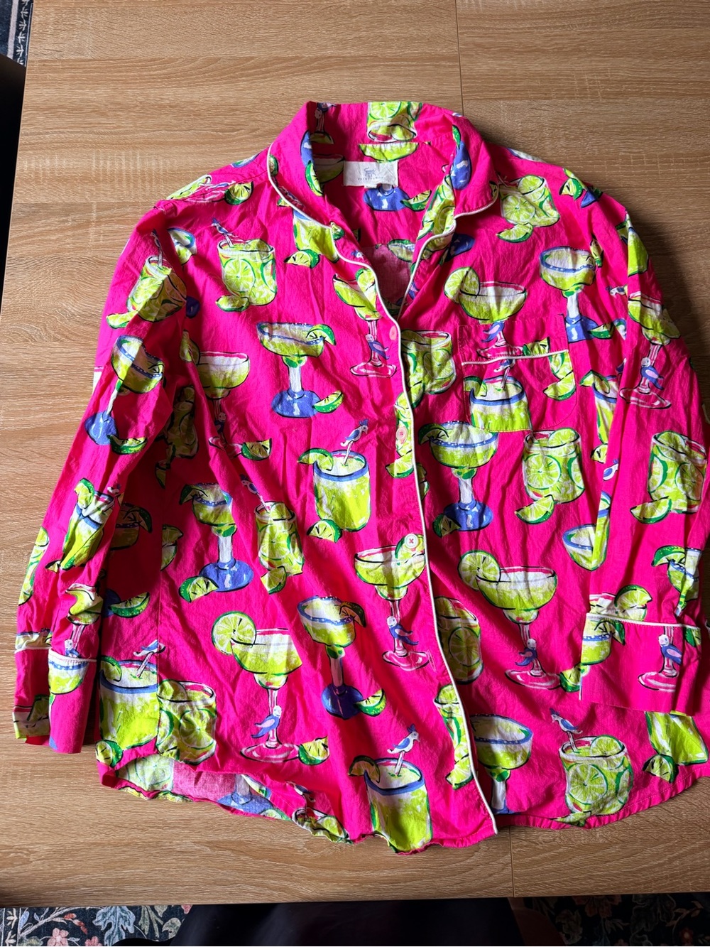 Printfresh Bright Pink Margarita-Print Button Down Shirt